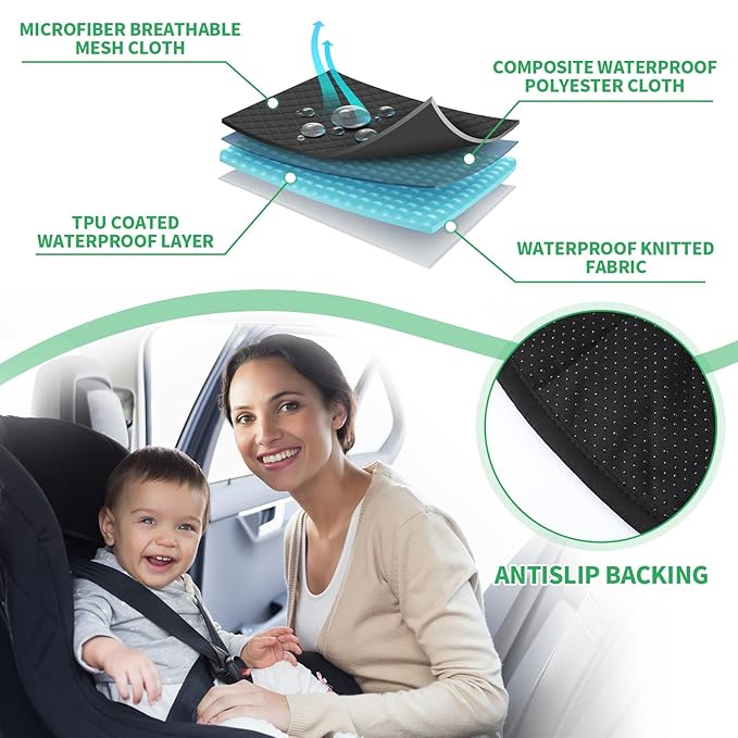 2 Pack Dinosaur Car Seat Protector for Potty Training Waterproof Piddle Pad Cover from Spillages Nappy Leaks Toilet Training Anti Slip Backing Strollers Carseat Liner for Toddlers Babies Summer