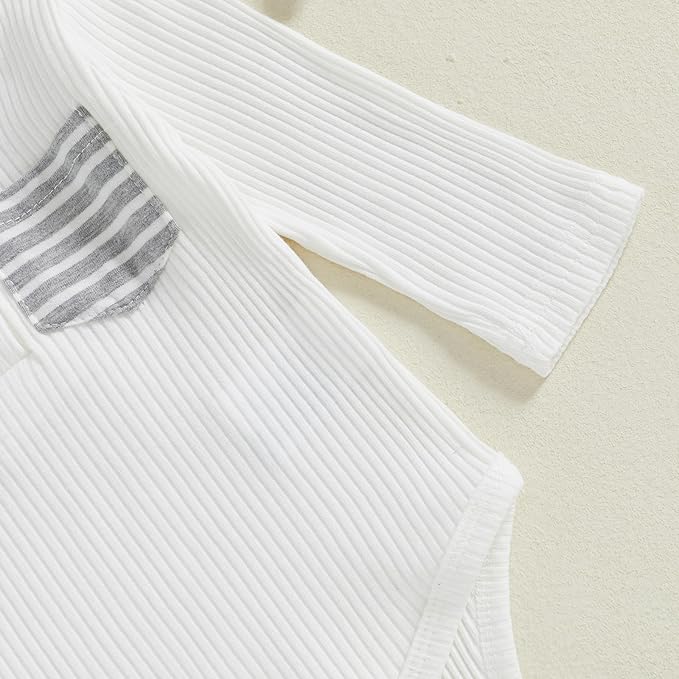 fhutpw Baby Boy Clothes 3 6 12 18 Months Ribbed Knitted Long Sleeve Romper and Pants Sets Newborn Fall Splicing Color Outfits