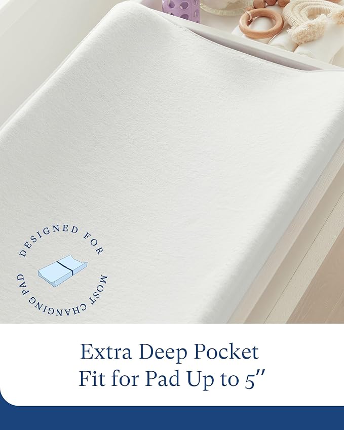 PurComfy Supersoft Diaper Changing Pad Covers, 2-Pack Premium Bamboo Viscose Change Table Pad Covers for Baby Girls and Boys, Hypoallergenic Stretchy Changing Table Cover Sheets