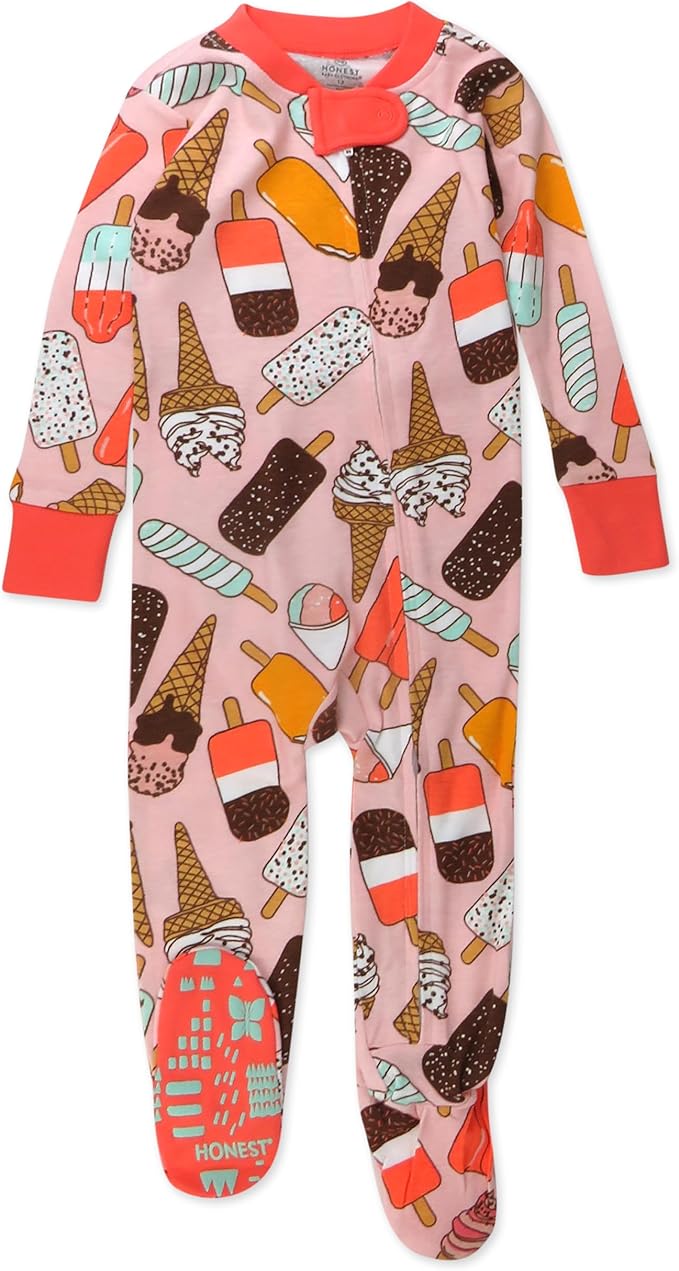 HonestBaby Non-Slip Footed Pajamas One-Piece Sleeper Zip-Front Pjs 100% Organic Cotton for Baby Girls
