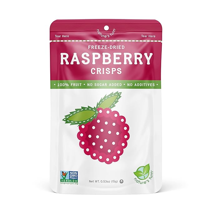 Nature’s Turn Freeze-Dried Raspberry Crisps – Healthy, Gluten-Free, Crispy & Delicious, Plant-Based Snack, Ideal for Cereal, Smoothies, School Lunches, & On-the-Go, Pack of 12 (0.53 oz Each)