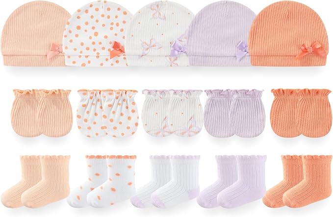 Baby Girls Boys Hats Mittens and Socks Set Cotton Infant Caps Newborn Soft Gloves 0-6 Months