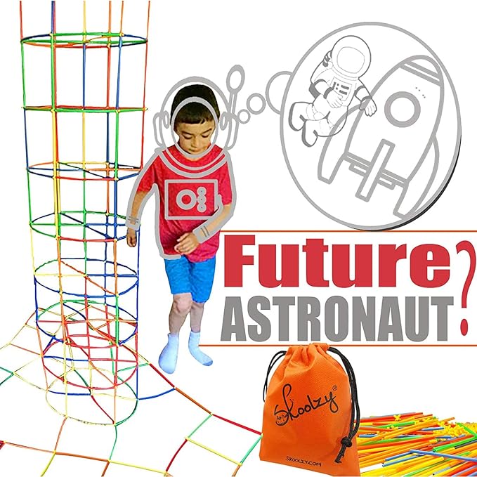 Skoolzy Straw Constructor STEM Building Toys 200+ Piece Set - Durable Interlocking Plastic Educational Toys for Toddlers to Develop Fine Motor Skills Engineering Learning Building Blocks - 5 Pack