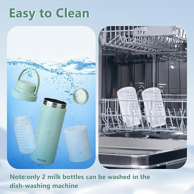 MYPIN 22oz Portable Breast Milk Cooler for Outdoor, 360° Cooling Tubes for 24 Hours with 2pcs Baby Bottles Reusable Storage Container, Larger Capacity Stainless Steel Travel Breastmilk Chiller