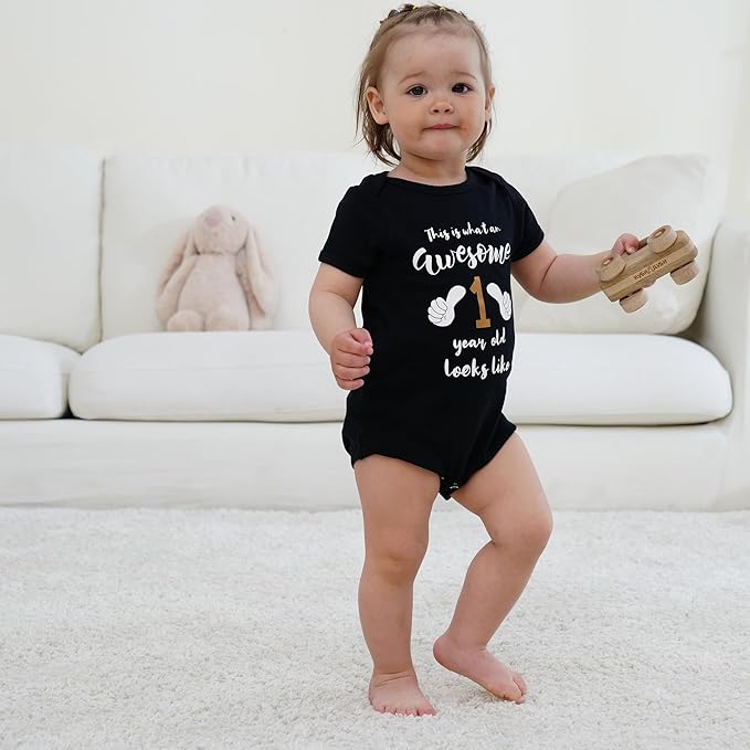 Cnins Funny Baby Bodysuit & Daddy Matching Cotton Outfit for Wild One 1st Birthday, Unisex Newborn Infant Clothes 0-24M