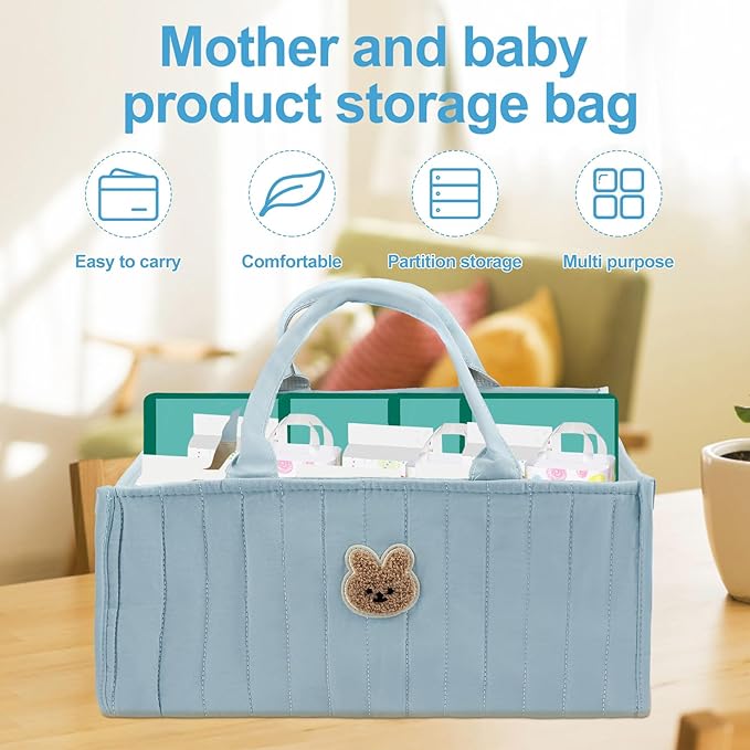 Baby Diaper Caddy Organizer Large Capacity Baby Diaper Caddy Basket Portable with Handles Multifunctional Diaper Basket with Removable Divider Diaper Storage Present for Baby Shower