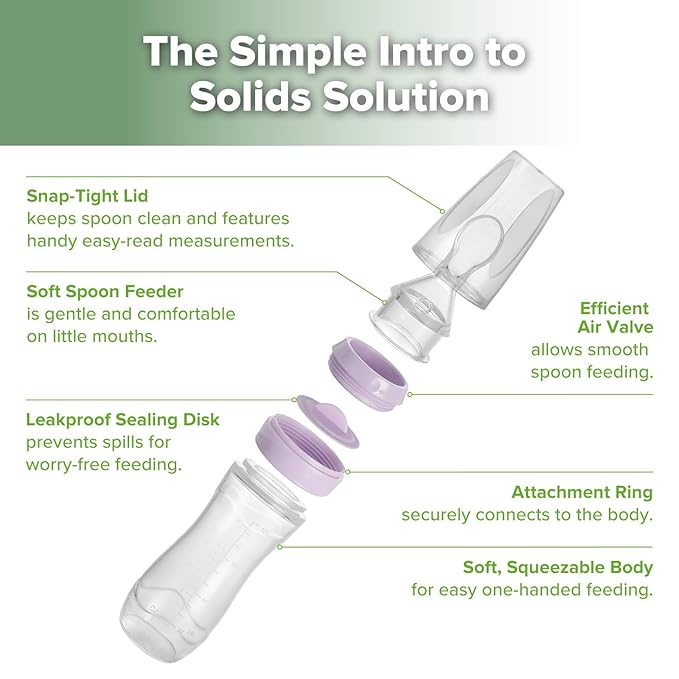 Haakaa Silicone Baby Food Dispensing Spoon Feeder 4oz - Infant Squeeze Cereal Feeder, Baby Fresh Food Feeder, Feed Bottle for Puree, Solid Baby Food, BPA Free, 4m+ Babies – Lavender