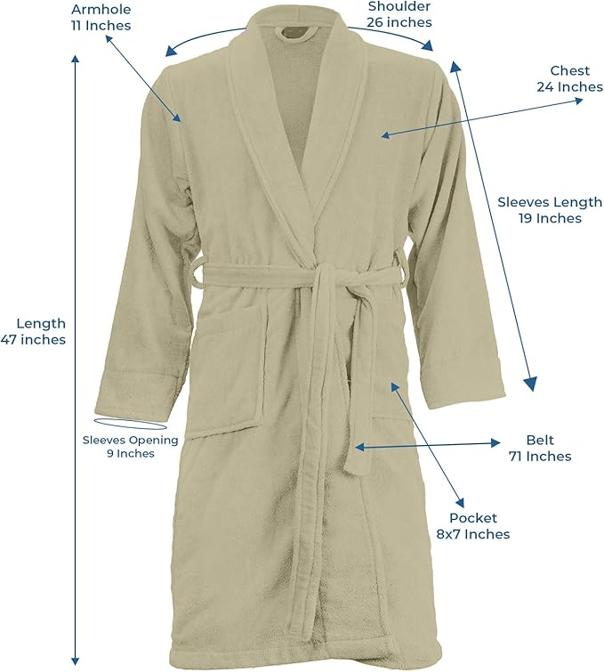 DAN RIVER Premium Cotton Terry Robes for Women and Men, Ultra Soft bathrobe with Adjustable Waist Belt and Pockets Pack of 1