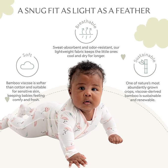Bamboo Little Soft Baby Footie Pajamas, Baby Clothes, Newborn Sleepers, 95% Viscose and 5% Spandex, 0-24 Months