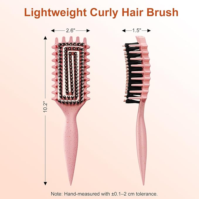 Curly Hair Brush, Curl Defining Brush with Soft Boar Bristles Detangling Tangled Glides, Wide-Teeth Design Effortlessly Shaping & Defining Curls, Curling Definer for Wet & Dry Hair (Beige)