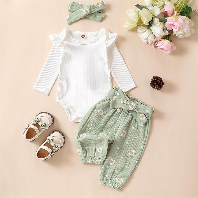 Mubineo Baby Girl Clothes Outfits Cute Flower Romper Daisy Pant Fall Winter Newborn Outfit Sets