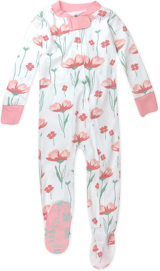 HonestBaby Non-Slip Footed Pajamas One-Piece Sleeper Zip-Front Pjs 100% Organic Cotton for Baby Girls