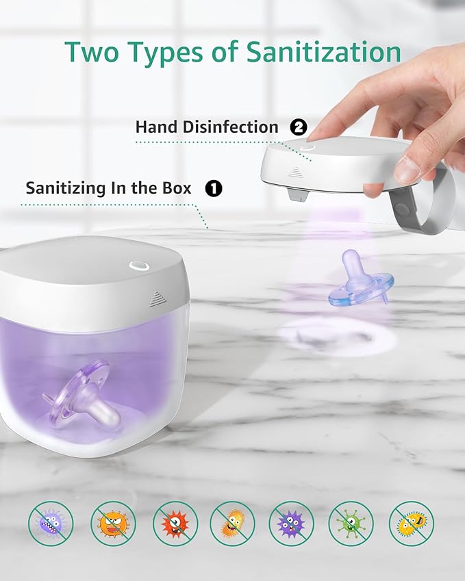 GROWNSY Pacifier Sanitizer Portable, UV Light Sanitizer on The Go, USB Charging Sanitizer Case, Mini Pacifier Sanitizer 99.99% Cleaned in 59 Seconds (White)