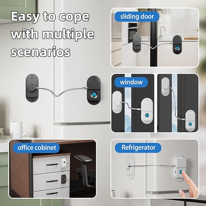 Fingerprint Fridge Lock (2 Pack),Refrigerator Lock with Fingerprint,for Fridge, Cabinet locks, Drawers, Dishwasher, Toilet and Cabinet Locks Baby Proofing, 3M Adhesive No Drilling (White)