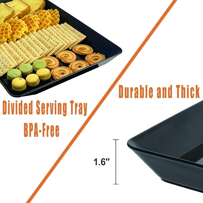 Serving Tray Platter, 4 Pcs Food Tray for Veggie Fruit Snack Dessert Cookie Cheese, Food Trays for Party Supplies Display, Plastic Platters for Serving Food, Large Trays, BPA Free