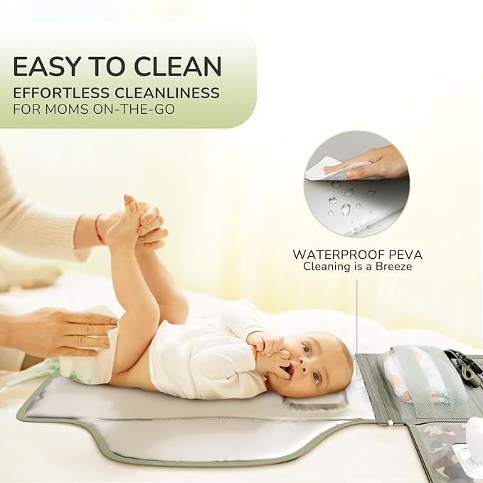 Portable Diaper Changing Pad for Baby, Detachable Travel Changing Pad with Baby Wipes Pocket, Gifts for Baby Shower, Newborn Girls and Boys (Green Camo)