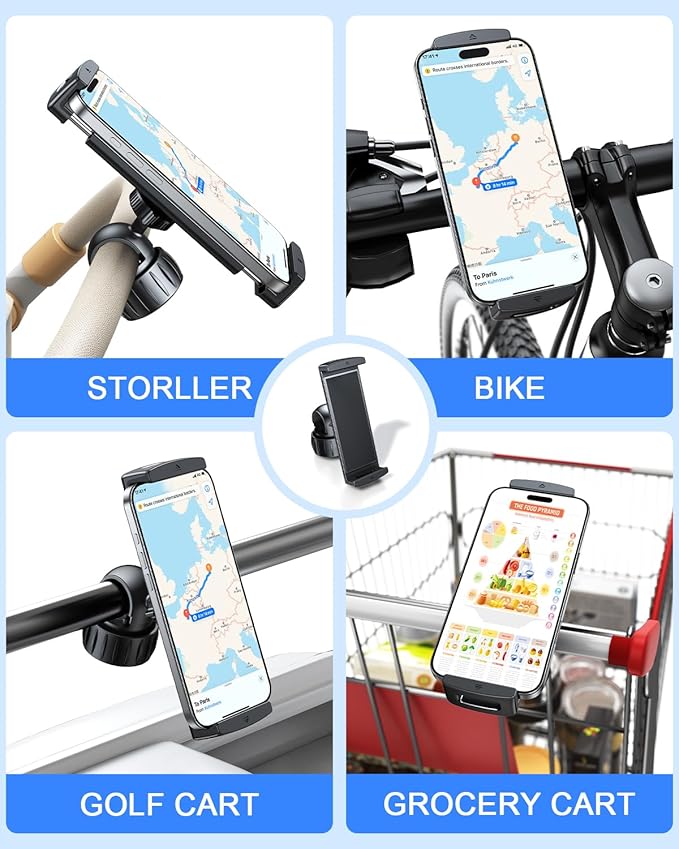 OATSBASF Stroller Phone Holder, Cell Phone Mount Pole Clamp for Baby Stroller, 360 Degree Rotation Phone Holder for Stroller Golf Cart Bike Shopping Carts, for iPhone 16 15 Pro Max 14 13, Smartphones