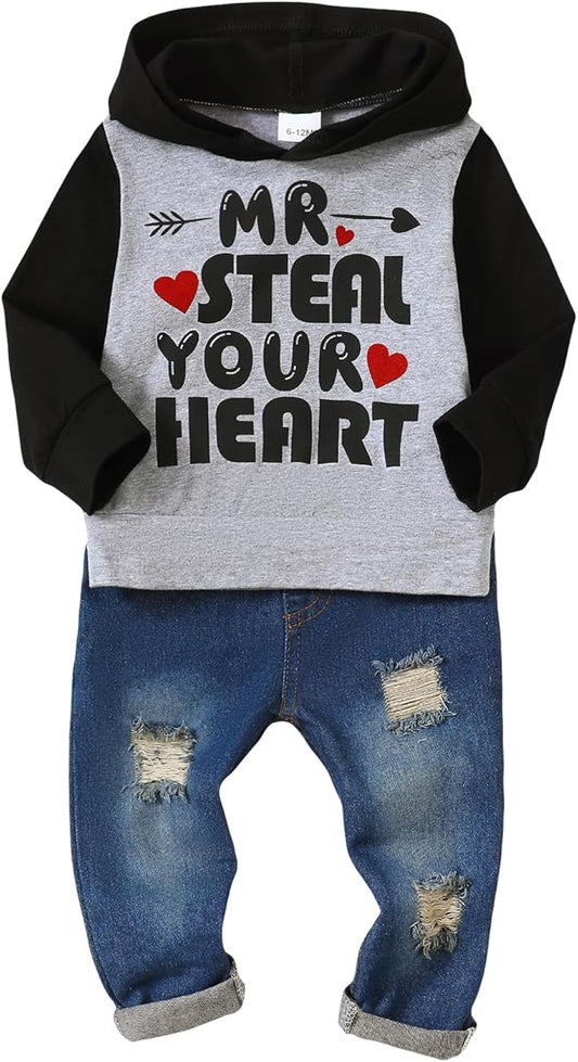 NZRVAWS Baby Boy Clothes Toddler Boy Outfit 2 3 4T 6 12 18 24 Month Fall Winter Hoodie Ripped Jeans Clothing