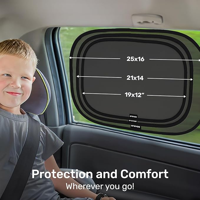 Enovoe Car Window Shades for Baby (4 Pack) - 21"x14" - Sun Shade Blocker, Cling - Glare Shield and UV Rays Protection for Your Child - Side Windows Screens for SUV- Mesh Window Shades for Car Baby