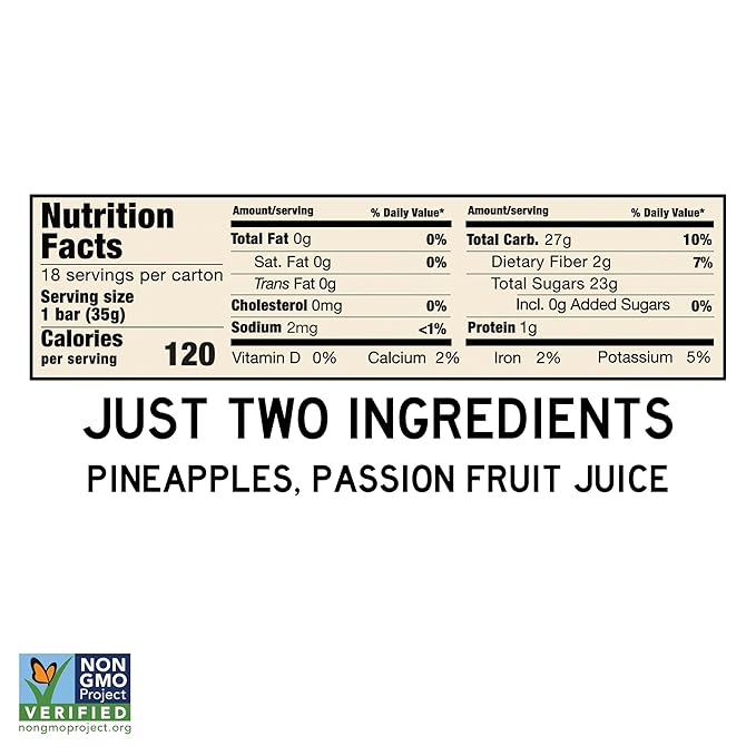 South 40 Snacks Tropical Pineapple Passionfruit Fruit Bar, just 2 Ingredients, Real Dried Fruit Leather (35g Bar, Pack of 18)