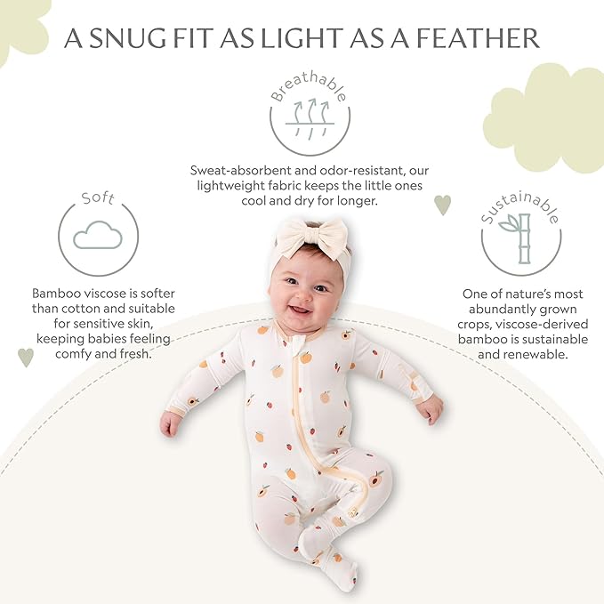 Bamboo Little Soft Baby Footie Pajamas, Baby Clothes, Newborn Sleepers, 95% Viscose and 5% Spandex, 0-24 Months