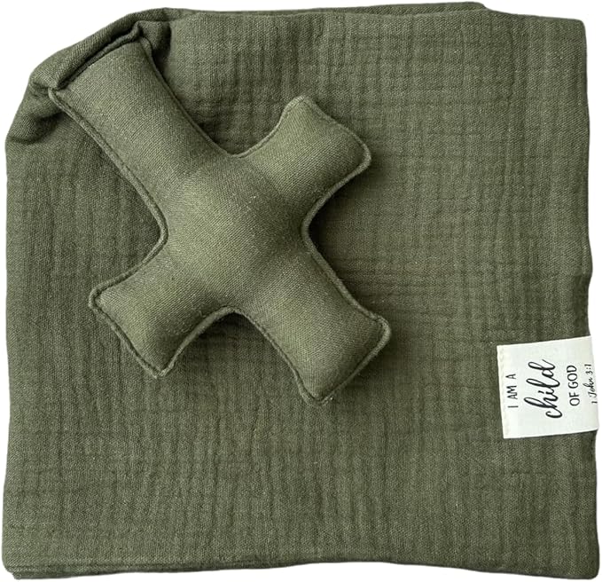 Cross Lovey, Cross Security Blanket, Christian Lovey, Christian Baby Gift, Baptism Gift, Easter Gift, Newborn Baby Gift, Blessing Blanket, Christian Gift (Olive)