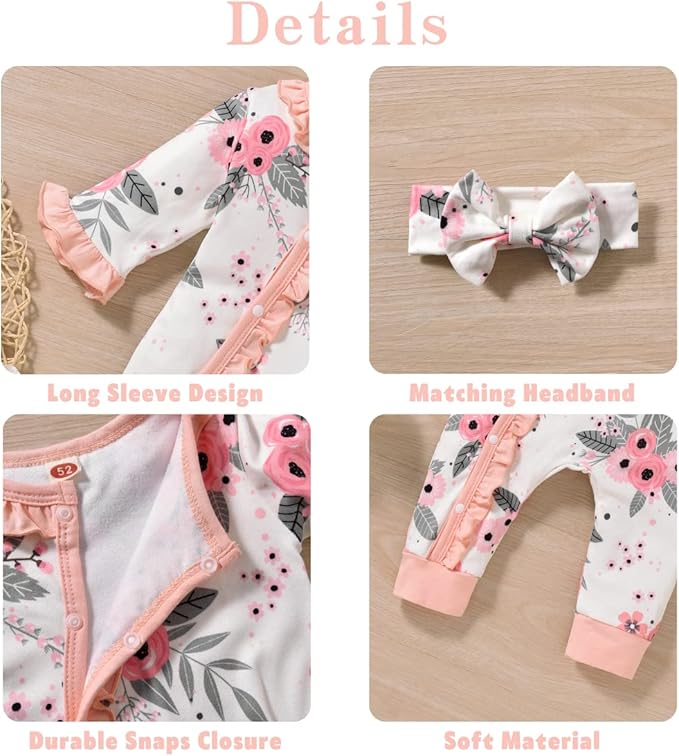 Aalizzwell Baby Girls Romper Outfit Fall Winter Clothes with Accessories