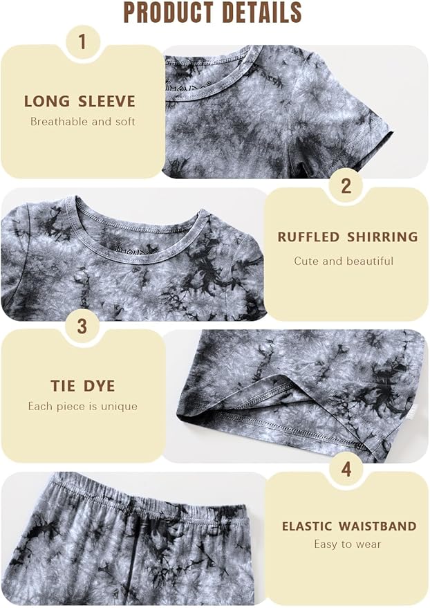 Jimonda Kids Soft Rayon From Bamboo Sleepwear Short Sleeve Boys Girls Pajama Outdoor 4-Piece tops&shorts Casual sets Tie PJ