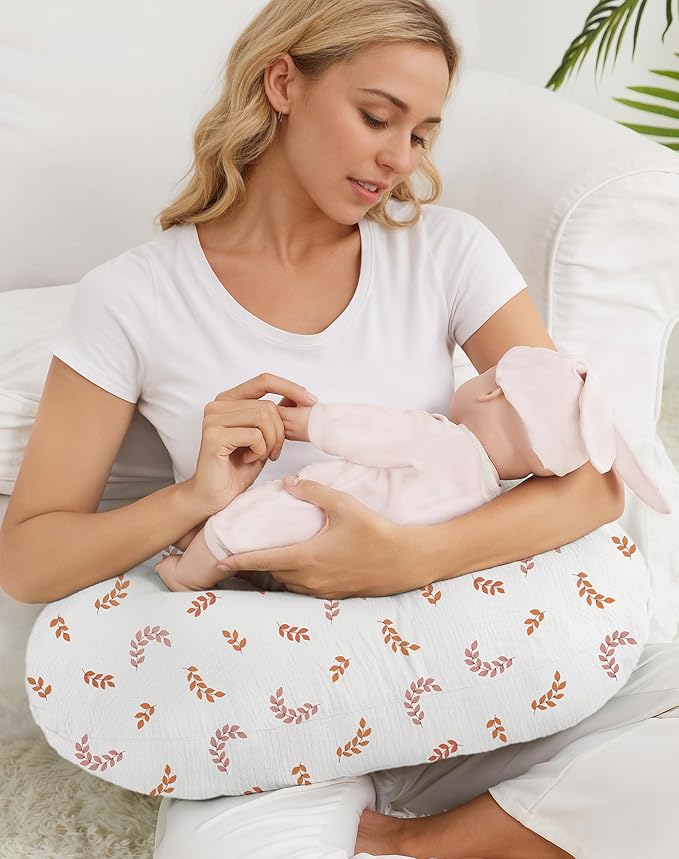 Nursing Pillow Covers, Muslin Nursing Cover for Breastfeeding Pillows, Comfortable for Baby Girls and Boys (Leaf)
