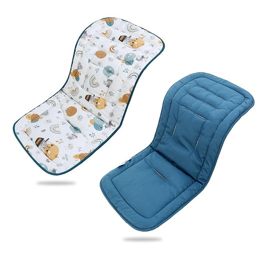 Baby Stroller Cushion,Infant Car Seat Insert-Reversible Universal Breathable and Soft Newborn Stroller Mat,100% Cotton Cover Toddler Seat Pad Liner-34x78cm,1 Pack(Rainbow Balloon+Blue)