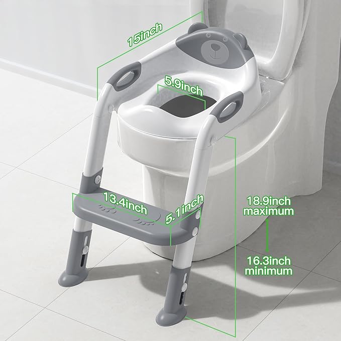 Potty Training Seat ，SKYROKU Potty Training Toilet with Step Stool Ladder, for Kids Boys Girls Toddlers - Comfortable Safe Potty Seat with Anti-Slip Pads Ladder （Grey）