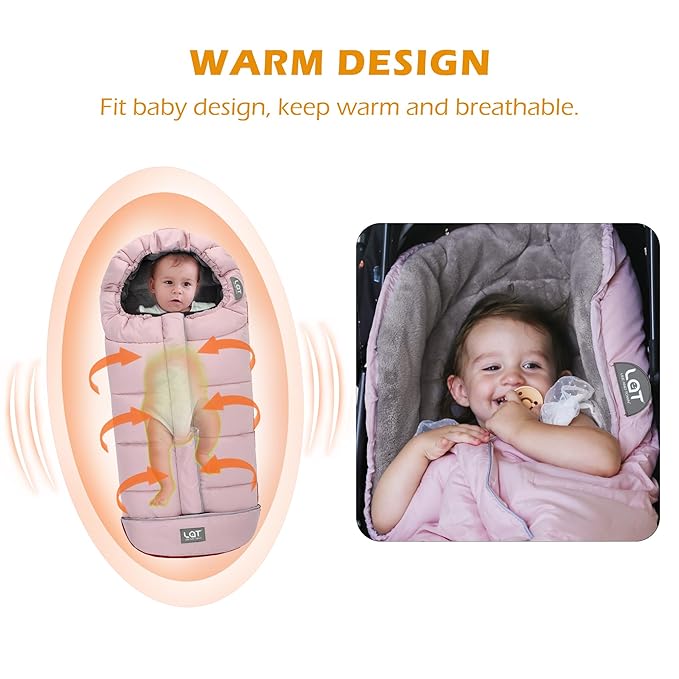 LAT Baby Warm Bunting Bag Universal,Stroller Sleeping Bag Cold Weather,Waterproof Toddler Footmuff (Basic,Pink)