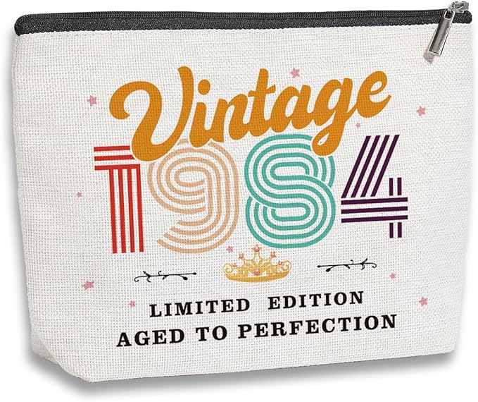 40th Birthday Gifts for Women, 1984 Vintage Makeup Bag, Best 40 Year Old Birthday Gift Ideas for Sisters, Friends, BFF, Mom, Coworker, Bonus Mom, Funny Anniversary Ideas for Her