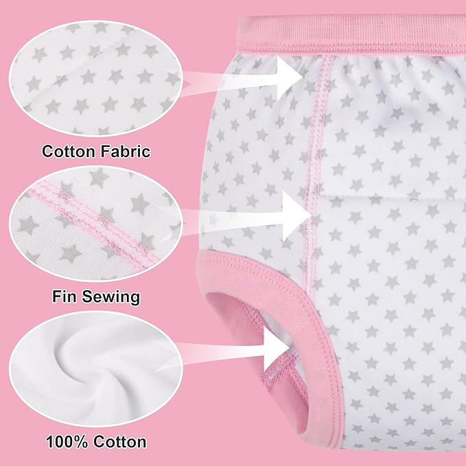 BIG ELEPHANT 10-Pack Baby Potty Training Underwear, Soft 100% Cotton Absorbent Training Pants for Boys & Girls, Ages 12M-10Y