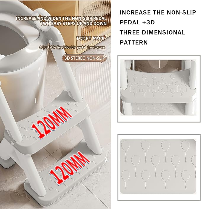 PandaEar Toilet Potty Training Seat with Step Stool Ladder, Comfortable Safe Potty Seat with Anti-Slip Pads Ladder & Bear Design for Kids Boys Toddlers -Grey