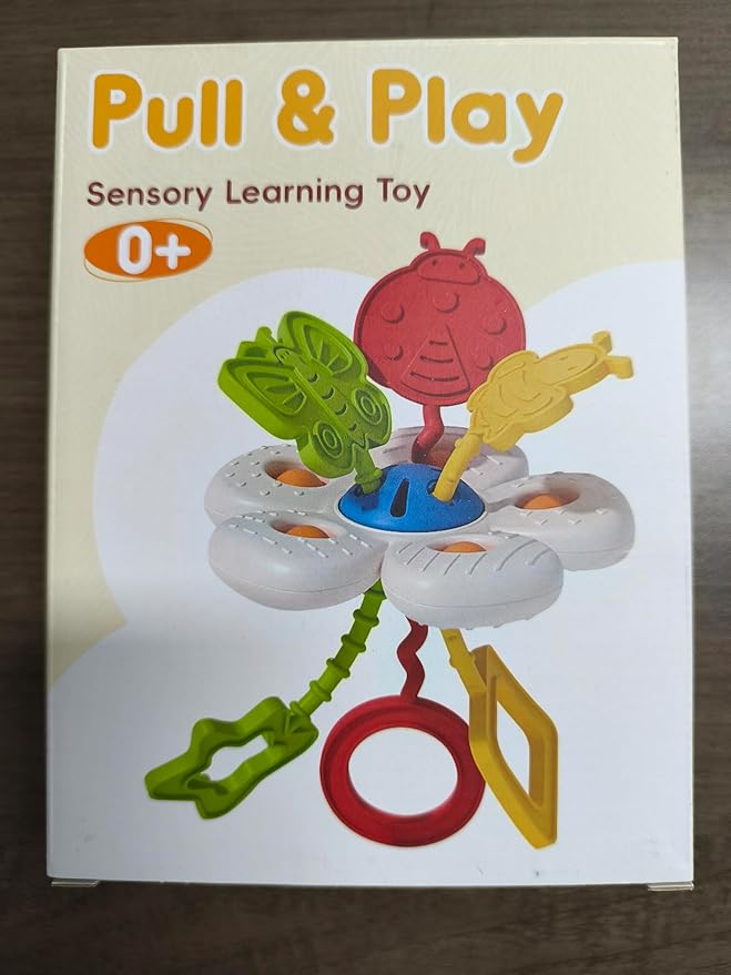 Baby Sensory Montessori Toy for 6-12-18 Months, Soft Silicone Popper Pull String Teething Travel Toys for Car Seat, Toddler Learning Early Develop for Infant 1 2 Boys Girls Christmas Birthday Gifts