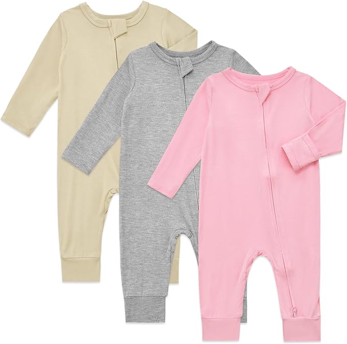 Aablexema Baby Footless Pajamas Rayon 3pcs Unisex Infant Zipper Romper with Mitten Cuffs Sleep Play PJs