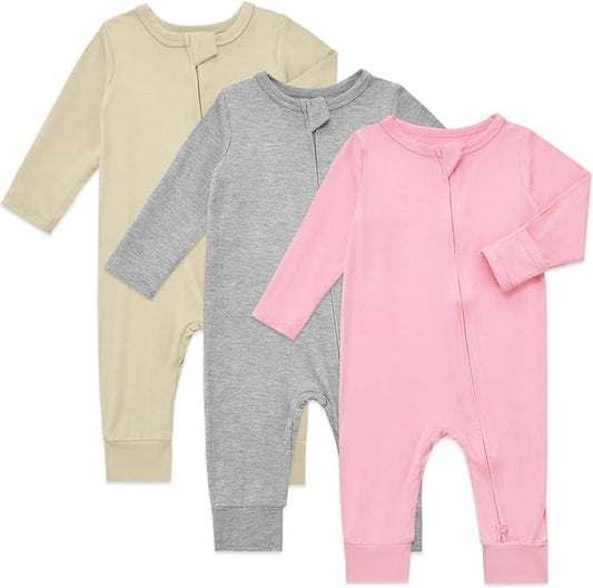 Aablexema Baby Footless Pajamas Rayon 3pcs Unisex Infant Zipper Romper with Mitten Cuffs Sleep Play PJs