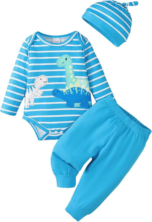 SUNNY PIGGY Baby Boy Clothes Newborn Infant Boys Outfits Romper Hat Pants 3PC Set 0-3 3-6 6-12 12-18 Month Clothing Gift