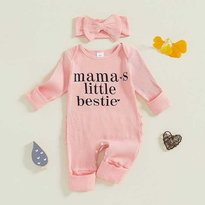 Newborn Girl Clothes Baby Girl Coming Home Outfit Zipper One-piece Outfits Ruffle Footie Bodysuit Jumpsuit Headband