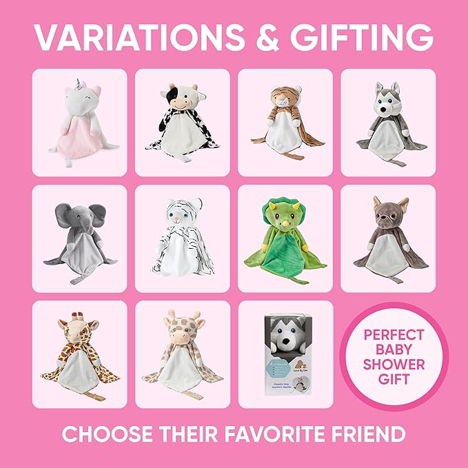 Love By Emi Baby Music Lovey Pink & White Unicorn, Baby Sleep Soother for Crib & Cuddle Bedtime, White Noise with Heartbeat & Lullaby, Plush Sound Toy, Stuffed Animal for Newborns, Infants & Toddlers