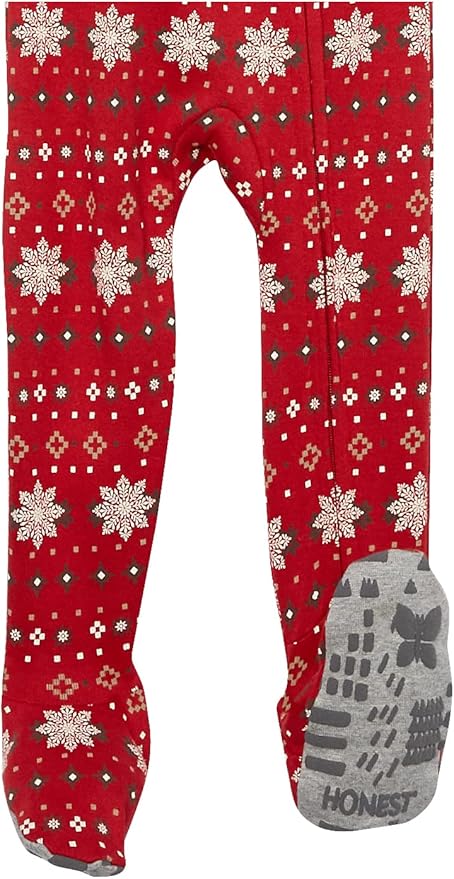 HonestBaby Non-Slip Footed Holiday Pajamas One-Piece Sleeper Zip-Front PJs Organic Cotton for Baby Boys, Girls, Unisex