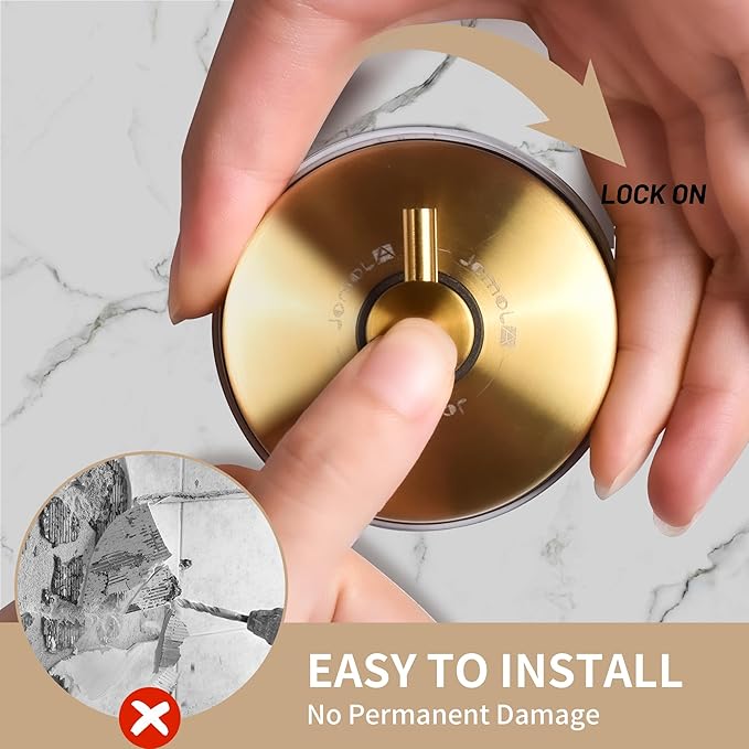 JOMOLA Suction Cup Shower Hooks for Hanging Towel Suction Hook for Inside Shower Stainless Steel Coat Hooks Wall Mounted Kitchen Utensil Stainless Steel, Brushed Gold, 2PCS