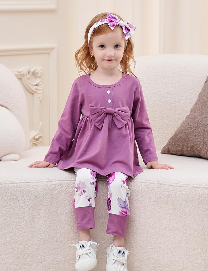oklady Toddler Baby Girl Clothes Solid Color Ruffle Tops Floral Pants with Headband Fall Winter Cute Girl Outfits