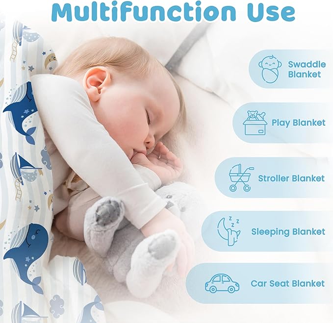 Whale Kid Blanket for Boys or Girl 30x40 - Soft Kids Throw Minky Blankets with Dotted Backing - Nursery Crib Blanket