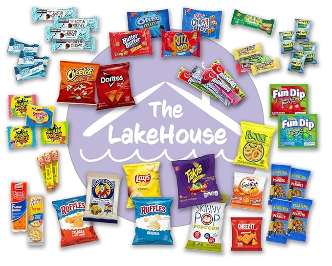 Chips Variety Pack 50 Count - Gift Basket Care Packages for College Students, Kids, Adults - Individually Wrapped School or Office Snacks with Variety Chips, Cookies, Candy from The LakeHouse