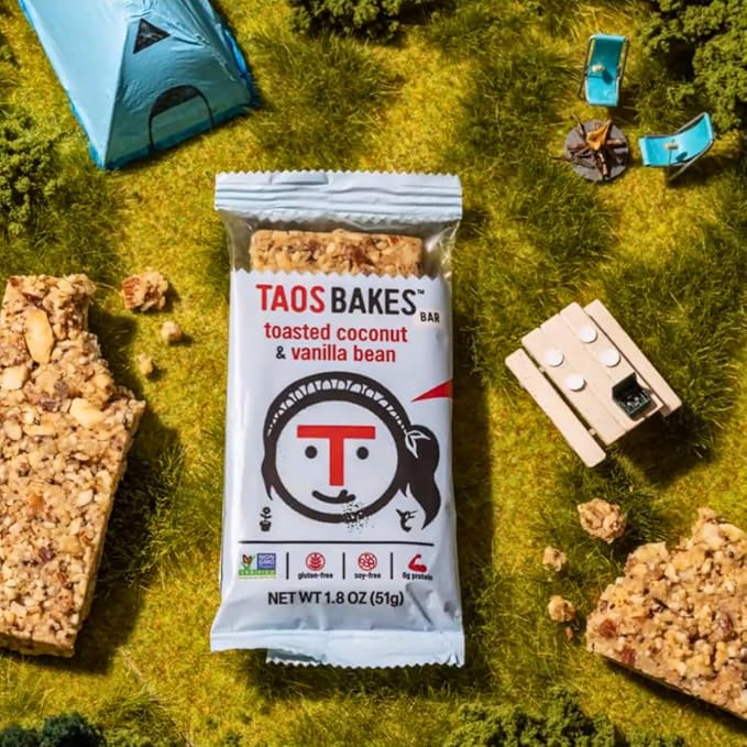 Taos Bakes - Toasted Coconut + Vanilla Bean - Snack Bars - 6g Fiber & Gluten-Free Granola Bars - Healthy Snack for Adults - Filled with Almonds, Coconut Chips, & Chia Seeds - 12 Pack, 1.8oz ea