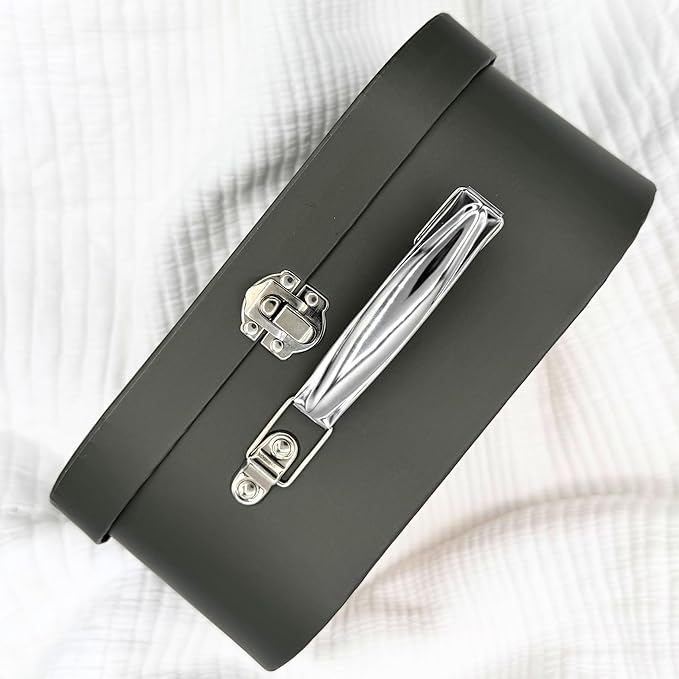 Baby Gift Set Boy or Girl - Baby Shower Basket Suitcase with Large Plush Blanket, Muslin Swaddle, Natural Teether, Wood Birth Record, Hand & Foot Print Kit, Nemo Socks, Baby Gift, Unisex Forest Green