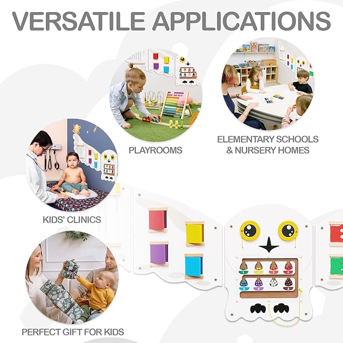Monläurd® Montessori Owl Busy Board - Sensory Wall Panel for Toddlers, Wooden Activity Board for Kids 6M+, Montessori Educational Toys for Baby Learning, Playroom & Daycare Furniture