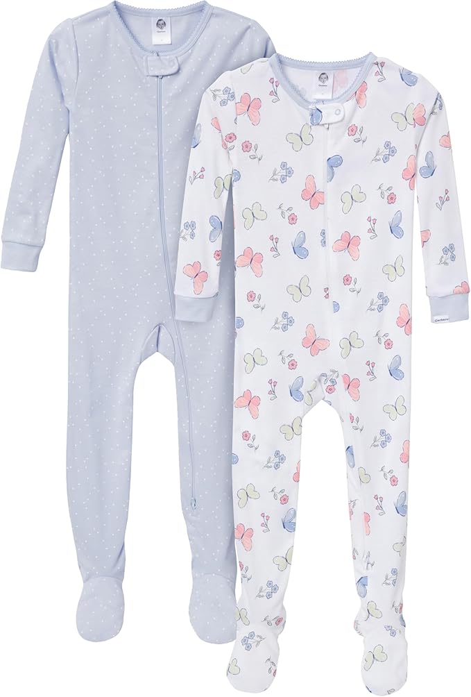 Gerber Baby Girls' 2-Pack Footed Pajamas